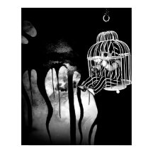 Abstracte horrorkunst - baby in kooi