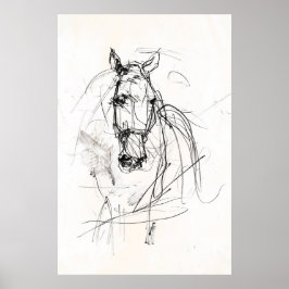 Abstracte Horse Portrait Sketch - Premium Poster