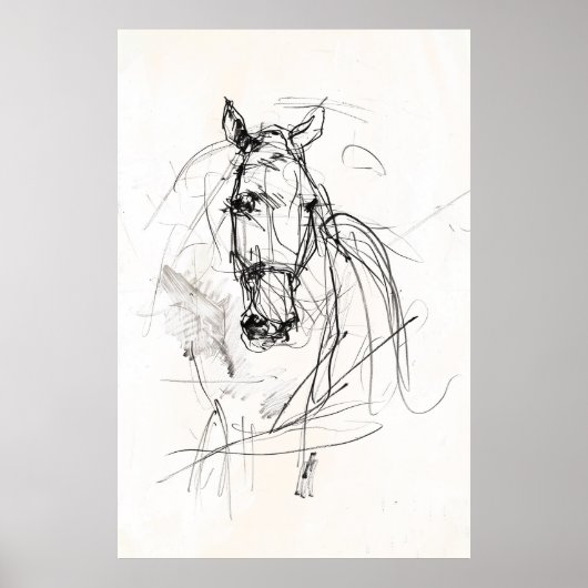 Abstracte Horse Portrait Sketch - Premium Poster (Voorkant)