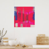  Abstracte Hot Pink Blue Grunge Gold Streaks Poster (Keuken)
