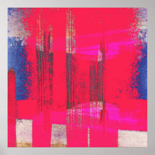  Abstracte Hot Pink Blue Grunge Gold Streaks Poster
