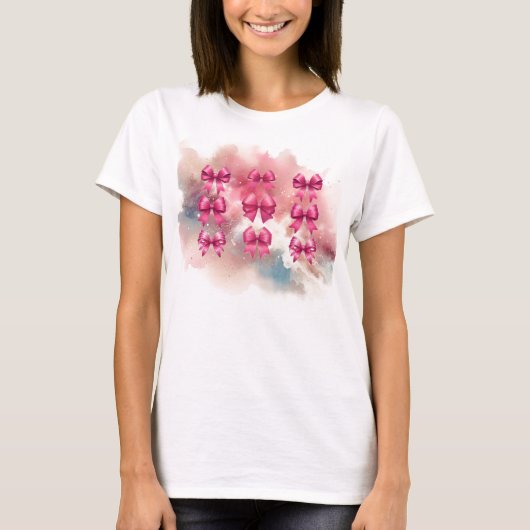 Abstracte Hot Pink Coquette Bows T-shirt (Voorkant)