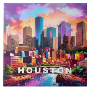 Abstracte Houston Skyline Art Modern Cityscape Tegeltje