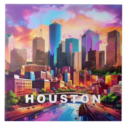 Abstracte Houston Skyline Art Modern Cityscape Tegeltje (Voorkant)