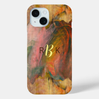 Abstracte hout- en verftextuur iPhone 15 case