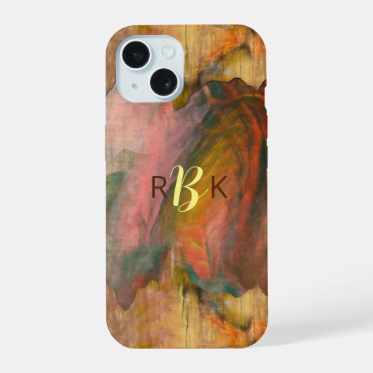 Abstracte hout- en verftextuur iPhone 15 case (Achterkant)