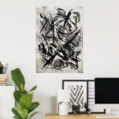 Abstracte houtskool schets expressieve lijn kunst poster (Thuiskantoor)