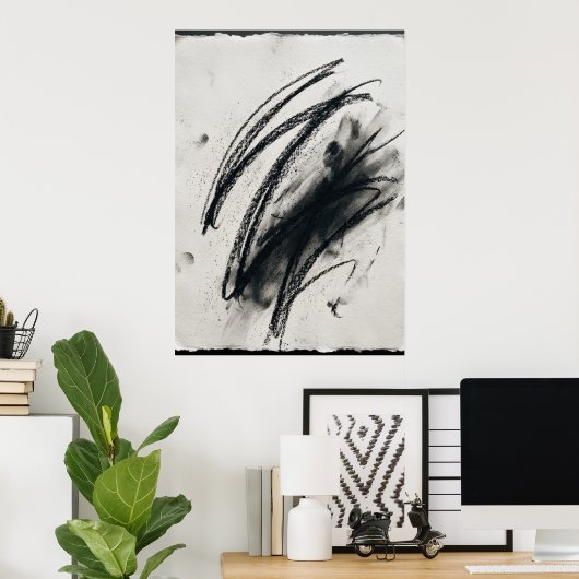 Abstracte houtskool schets poster | Gebarende lijn (Thuiskantoor)
