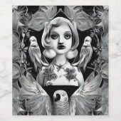 Abstracte huisvrouw en vogels wijn etiket (Enkel label)