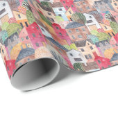 Abstracte huizen: Waterverf naadloze achtergrond. Cadeaupapier (Rol Hoek)