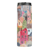 Abstracte huizen: Waterverf naadloze achtergrond. Thermosbeker (Achterkant)