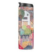 Abstracte huizen: Waterverf naadloze achtergrond. Thermosbeker (Geroteerd rechts)