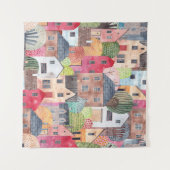 Abstracte huizen: Waterverf naadloze achtergrond. Wandkleed (Voorkant (horizontaal))