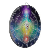 Abstracte humanoïde lotus yoga pose met chakras dartbord (Voorkant Links)