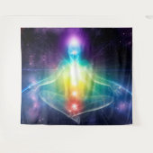 Abstracte humanoïde lotus yoga pose met chakras wandkleed (Voorkant (horizontaal))