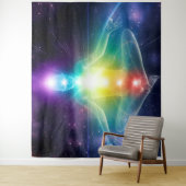 Abstracte humanoïde lotus yoga pose met chakras wandkleed (In situ)