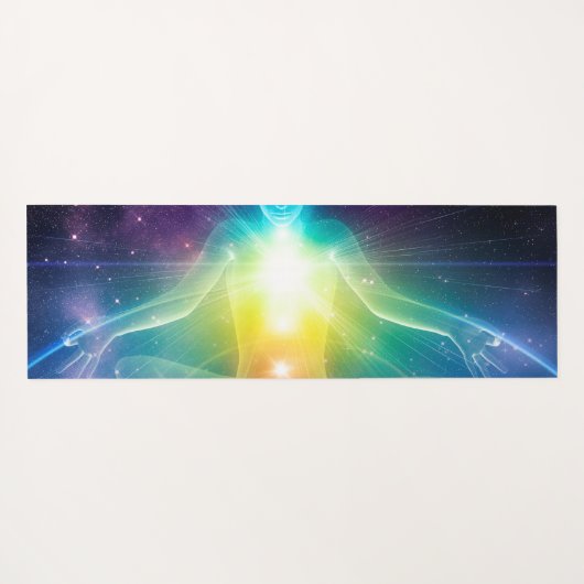 Abstracte humanoïde lotus yoga pose met chakras yogamat (Achterkant (horizontaal))