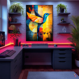 Abstracte Hummingbird Art - Geometrische vogel Poster