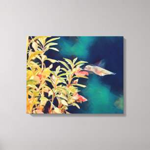Abstracte Hummingbird Flowers Canvas Art Print