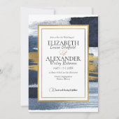 Abstracte huwelijksuitnodiging | Blauwgouden Water Kaart (Voorkant)