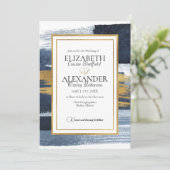 Abstracte huwelijksuitnodiging | Blauwgouden Water Kaart (Staand voorkant)