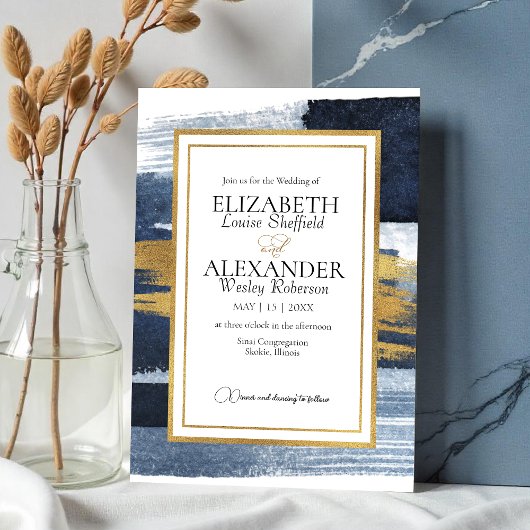 Abstracte huwelijksuitnodiging | Blauwgouden Water Kaart