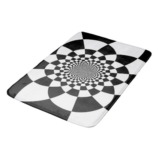 Abstracte Hyper Tiles Checkers Black en White Badmat (Gekanteld)
