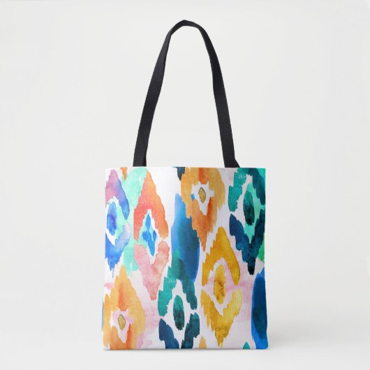 Abstracte Ikat voor moderne blauwgele Waterverf | Tote Bag (Voorkant)