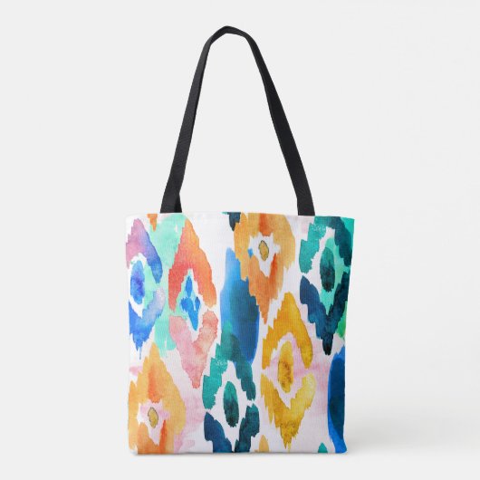 Abstracte Ikat voor moderne blauwgele Waterverf | Tote Bag (Achterkant)