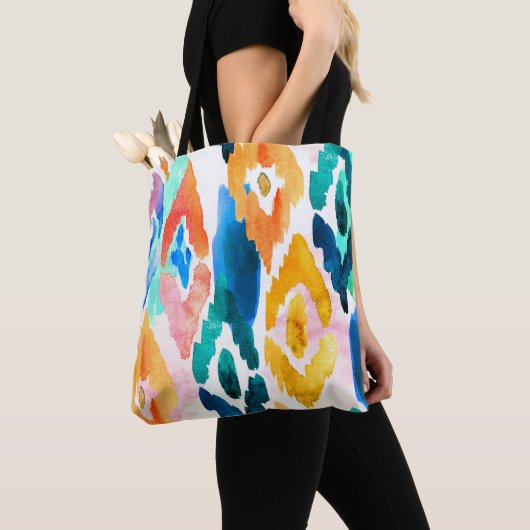 Abstracte Ikat voor moderne blauwgele Waterverf | Tote Bag (Dichtbij)