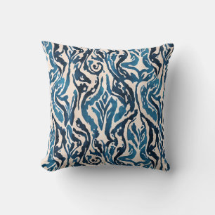 Abstracte Ikat-Waterverf geïnspireerd blauw Kussen
