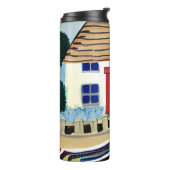 Abstracte illustratie van strandhuis en boot thermosbeker (Gedraaid links)