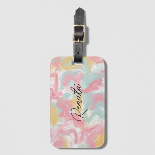 Abstracte Impasto verf koraal geel turquoise Bagagelabel (Voorkant (verticaal))