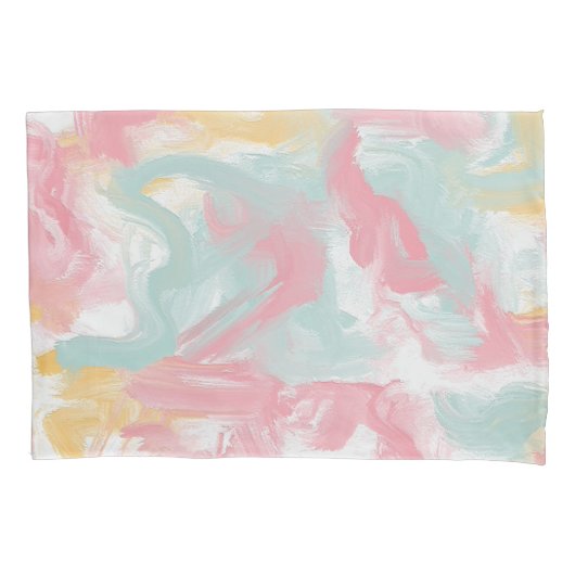 Abstracte Impasto verf koraal geel turquoise Kussensloop (Voorkant-Links)