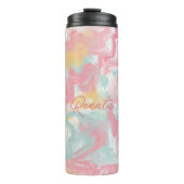 Abstracte Impasto Verf Koraal Geel Turquoise Thermosbeker (Voorkant)