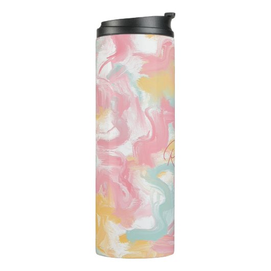 Abstracte Impasto Verf Koraal Geel Turquoise Thermosbeker (Gedraaid links)