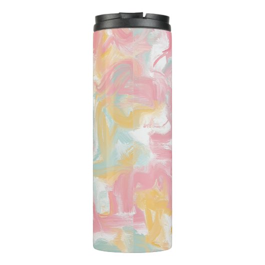 Abstracte Impasto Verf Koraal Geel Turquoise Thermosbeker (Achterkant)