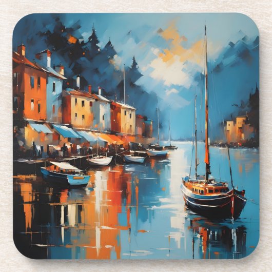 Abstracte impressionistische haven bij zonsonderga bier onderzetter (Voorkant)