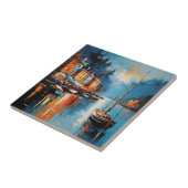 Abstracte impressionistische haven bij zonsonderga tegeltje (Zijkant)