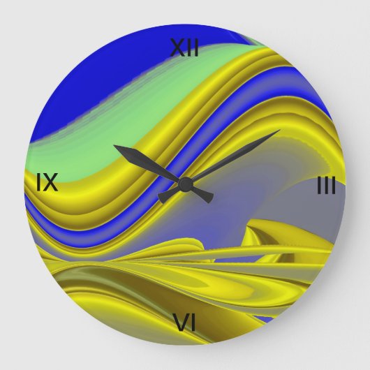 abstracte in goudgeel blauw grote klok (Voorkant)
