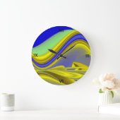 abstracte in goudgeel blauw grote klok (Huis)