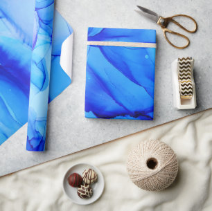 Abstracte indigo blauwe waterige alcoholinkt cadeaupapier