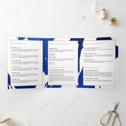 Abstracte Indigo Blue Brushstrokes brochure Drieluik Kaart (Binnen)