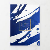 Abstracte Indigo Blue Brushstrokes brochure Drieluik Kaart (Cover)