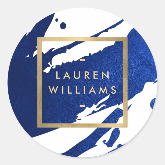 Abstracte Indigo Blue Bruskes Ronde Sticker (Voorkant)