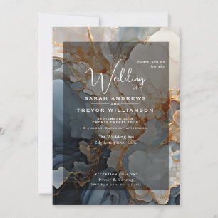 Abstracte Indigo en Gold Invitation Kaart
