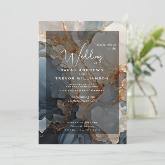 Abstracte Indigo en Gold Invitation Kaart (Staand voorkant)