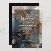 Abstracte Indigo en Gold Invitation Kaart (Voorkant / Achterkant)