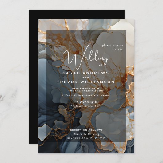 Abstracte Indigo en Gold Invitation Kaart (Voorkant / Achterkant)