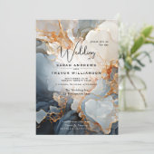 Abstracte Indigo en Gold Invitation Kaart (Staand voorkant)